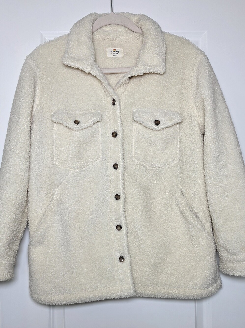 Marine Layer Cream Sherpa Teddy Fleece Jacket Shacket XS Cozy Oversized - Picture 2 of 12